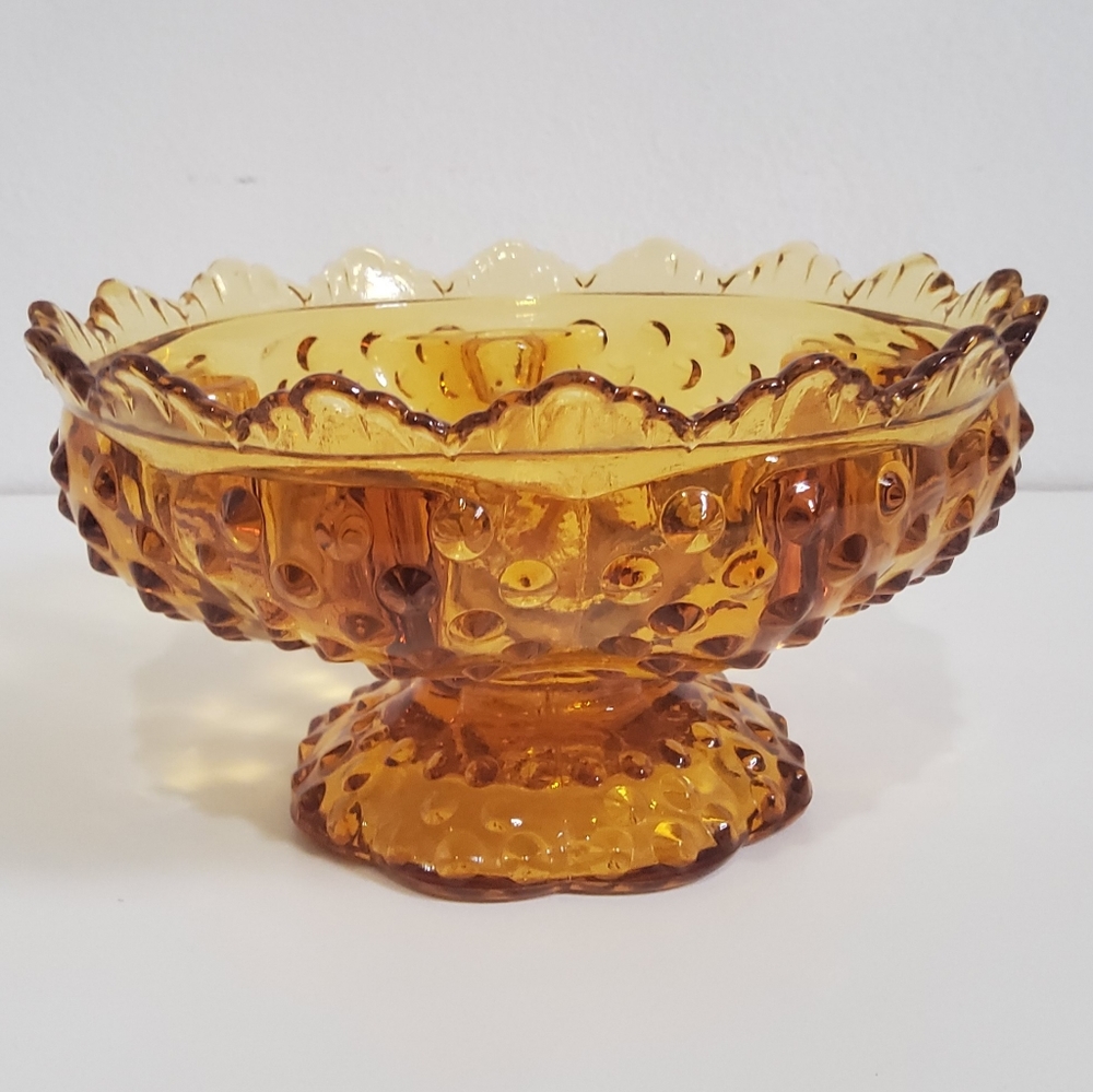 Vintage Colonial Amber Fenton Hobnail Candle Bowl